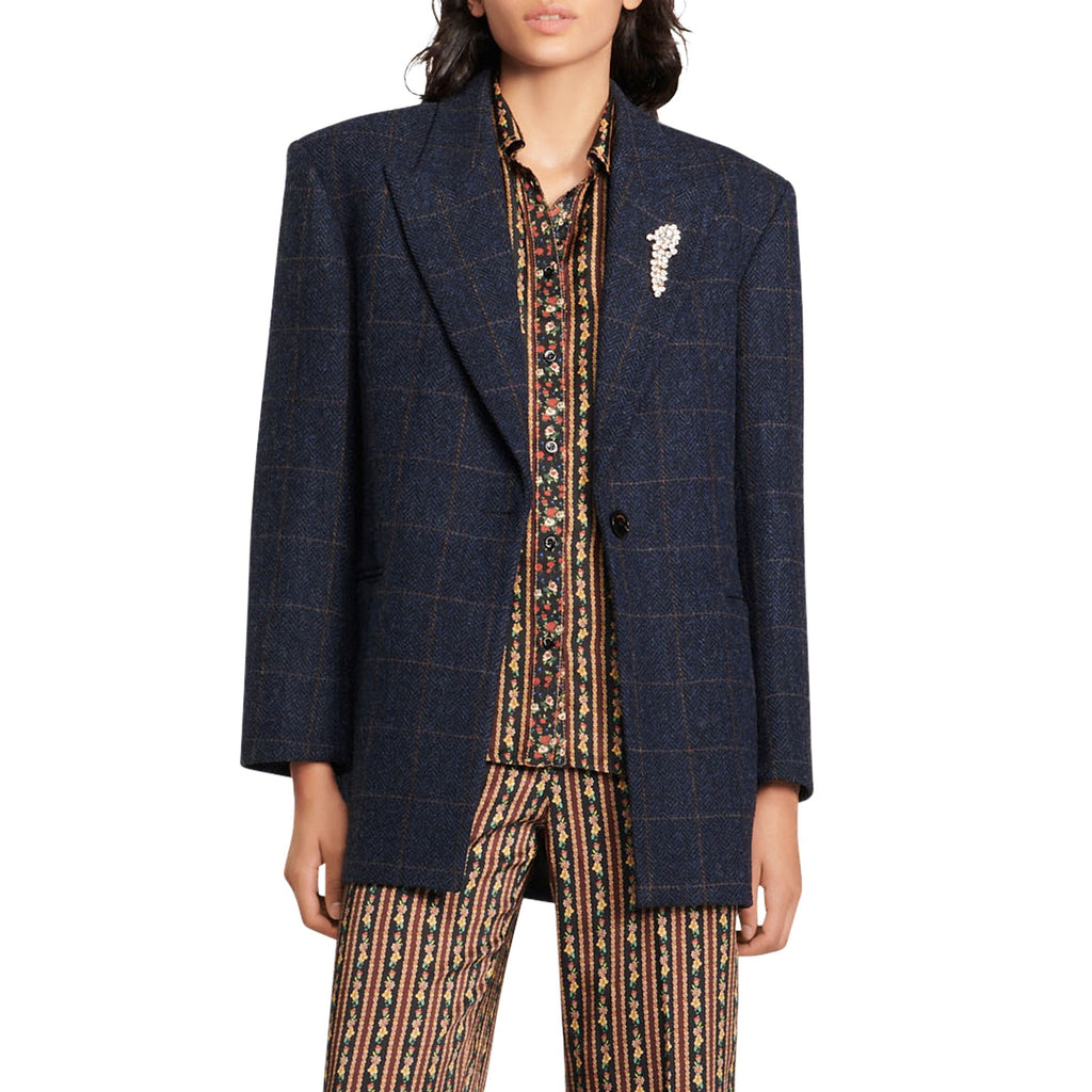 Sandro 'Alto' Blue Wool Plaid Blazer Size 36