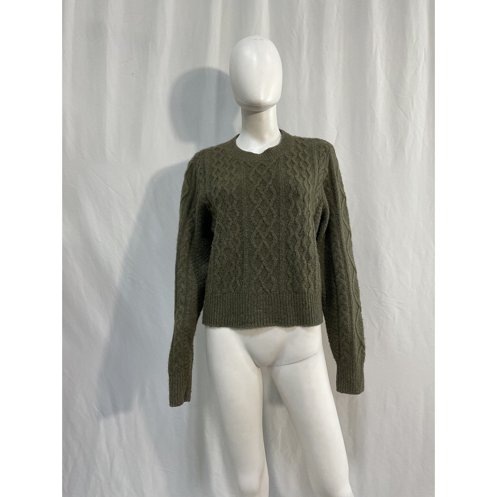 Favorite Daughter Green Merino Wool Cable Pullover Sweater Size M