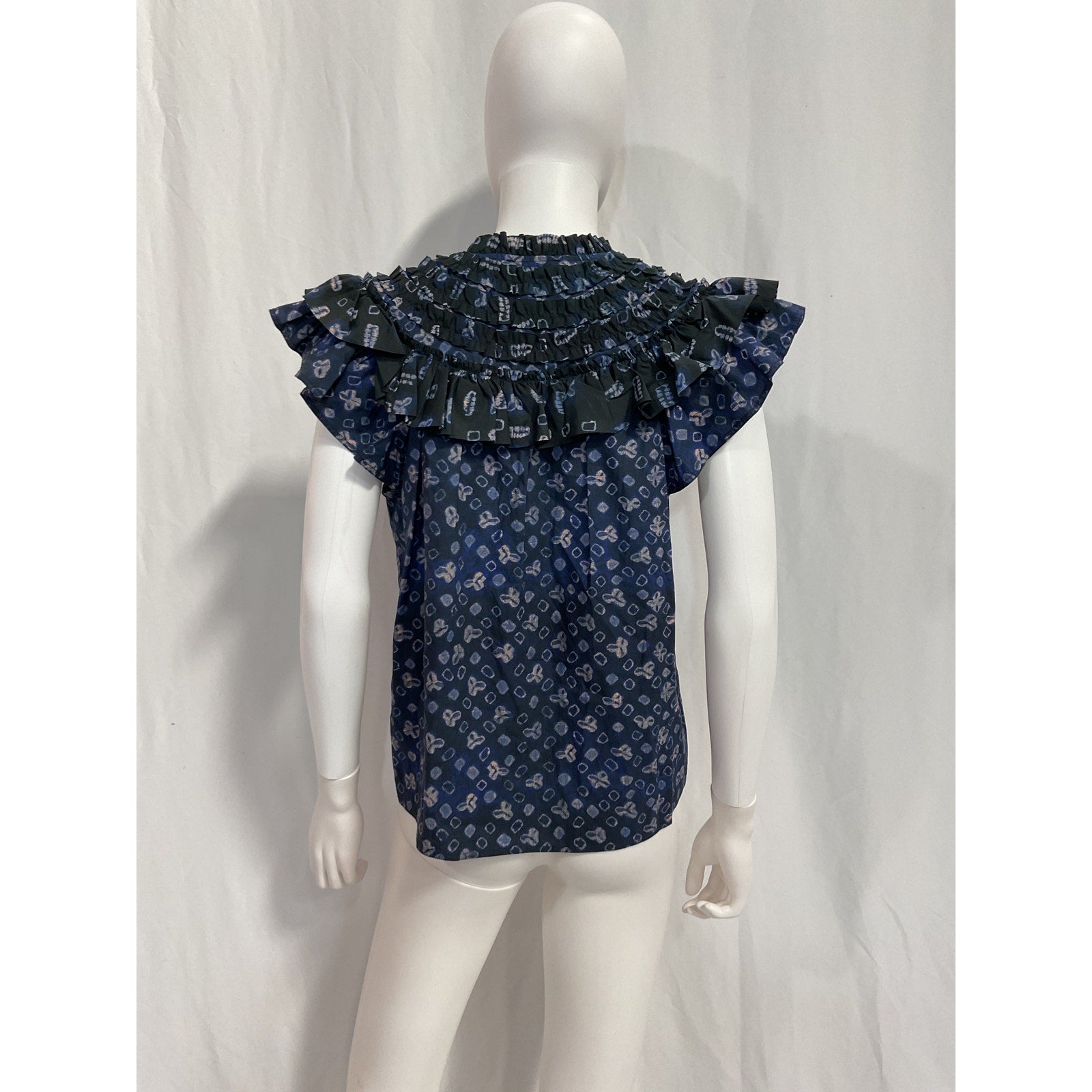 Ulla Johnson 'Solina' Black Frill-Trimmed Cotton Short Ruffle Sleeve Blouse Size US 0