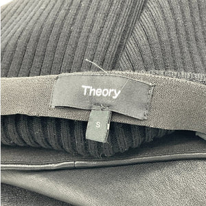 Theory Sleek Black Leather Rib Knit Combo Pencil Skirt Size S
