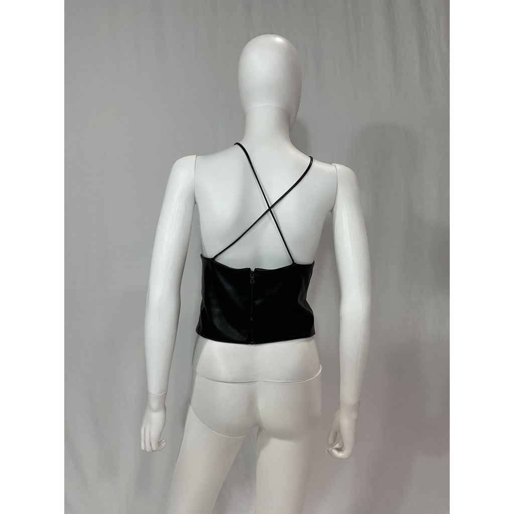 Alice + Olivia 'Zumi' Black Vegan Leather Halter Top Size L