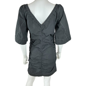 Ganni Ruched Black V-Neck Mini Dress Size 40 EU / US 8