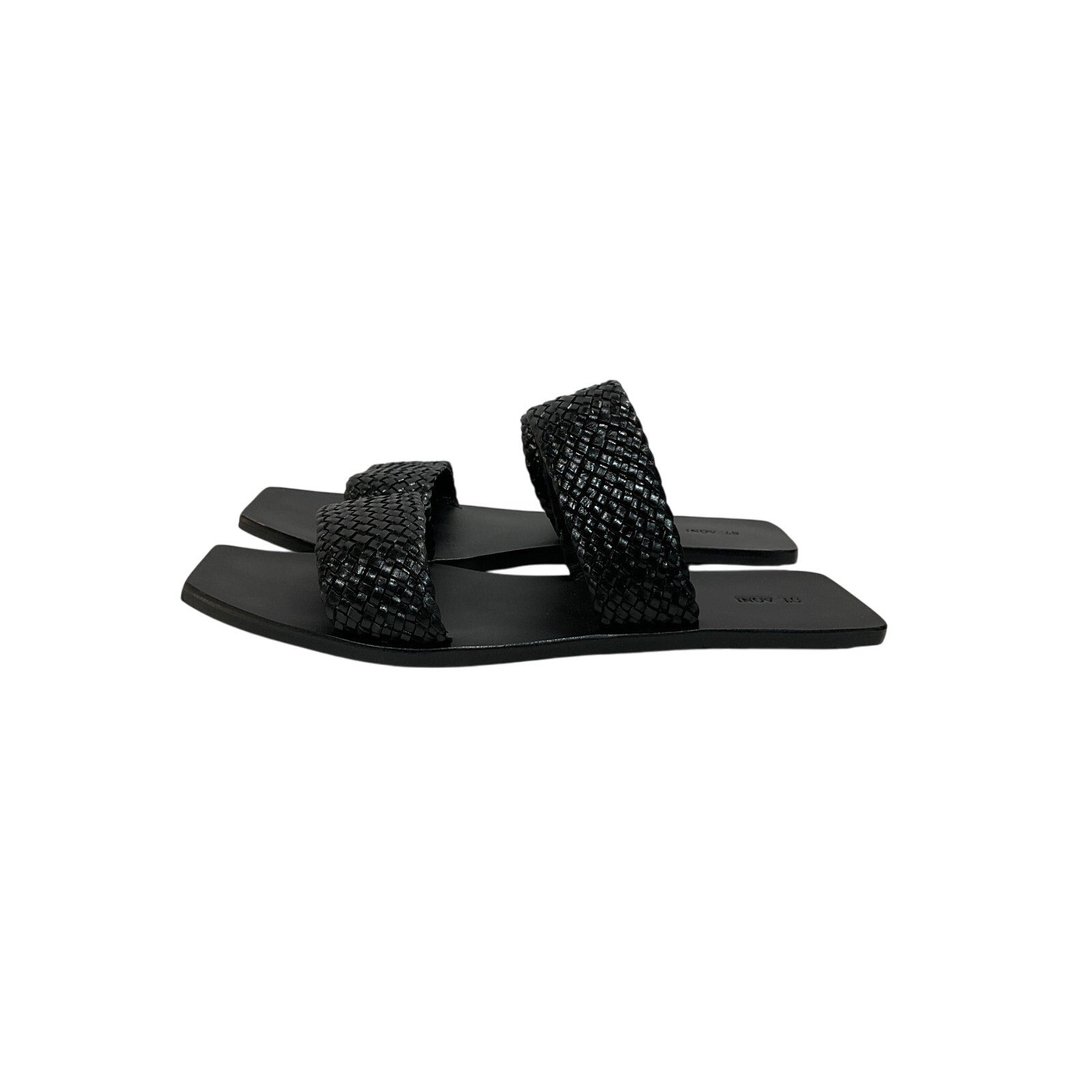 St. Agni 'Clea' Black Leather Woven Leather Slides Size 8