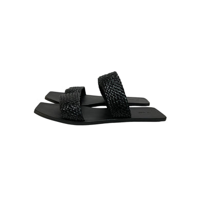 St. Agni 'Clea' Black Leather Woven Leather Slides Size 8