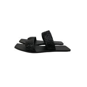 St. Agni 'Clea' Black Leather Woven Leather Slides Size 8