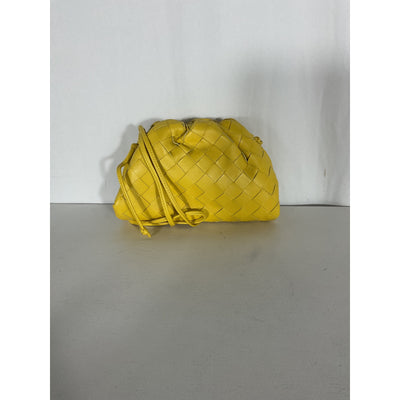 Bottega Veneta Mini Leather Gold Leather Woven Pouch Clutch Crossbody Bag