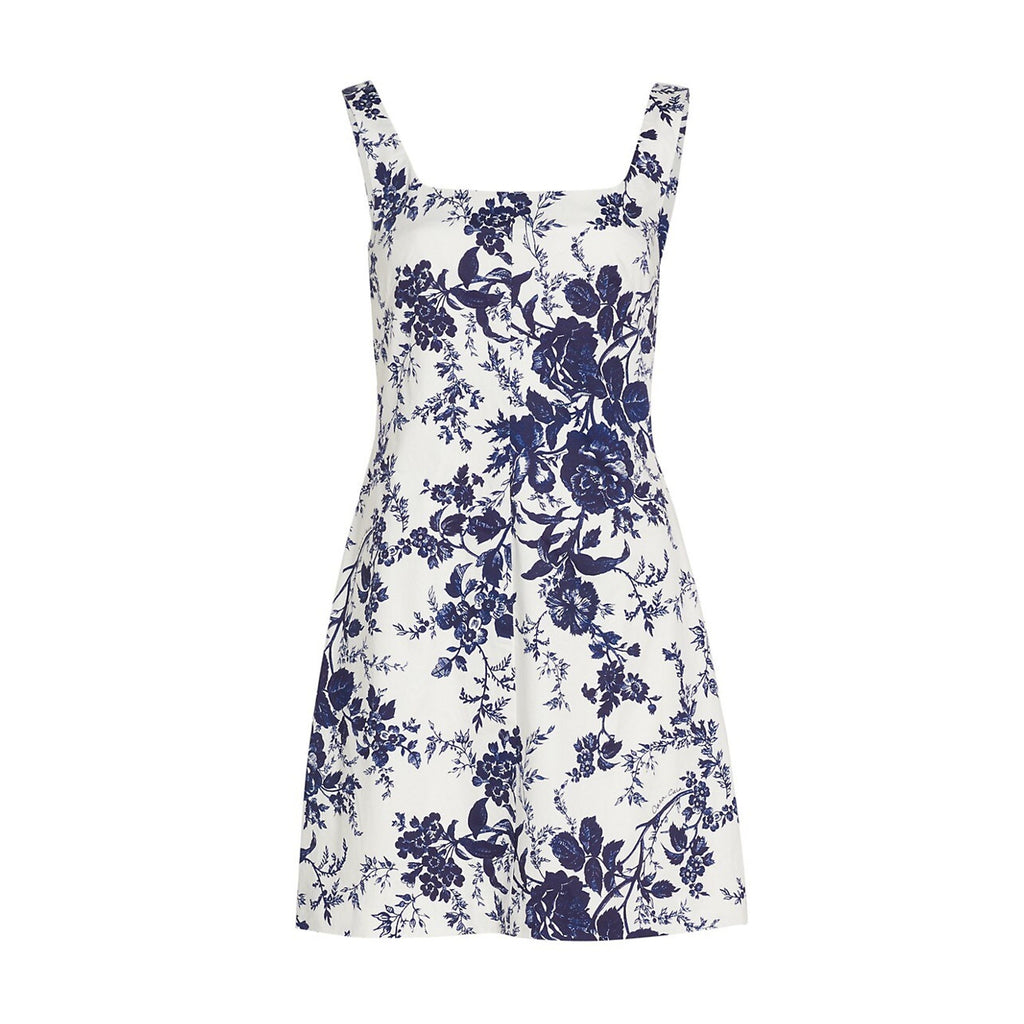 Cara Cara 'Sandra' Blue Cotton Floral Square Neck Minidress Size 0