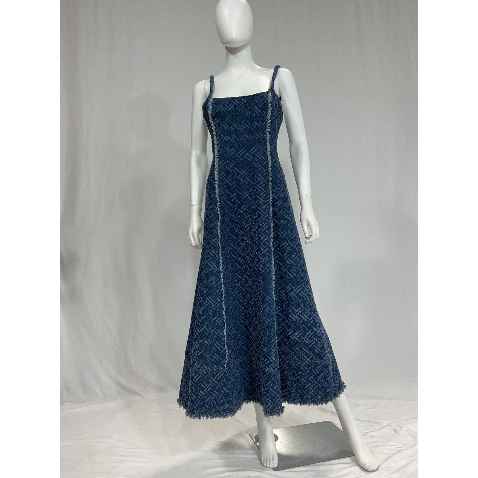 Elliatt 'Cora' Navy Denim Midi Square Neck Dress Size S