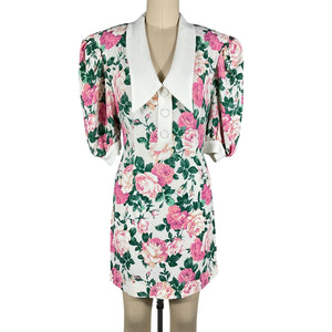Rowen Rose Floral Light Pink And Pink Roses Sable Polo Mini Dress Size FR 36 / US 4
