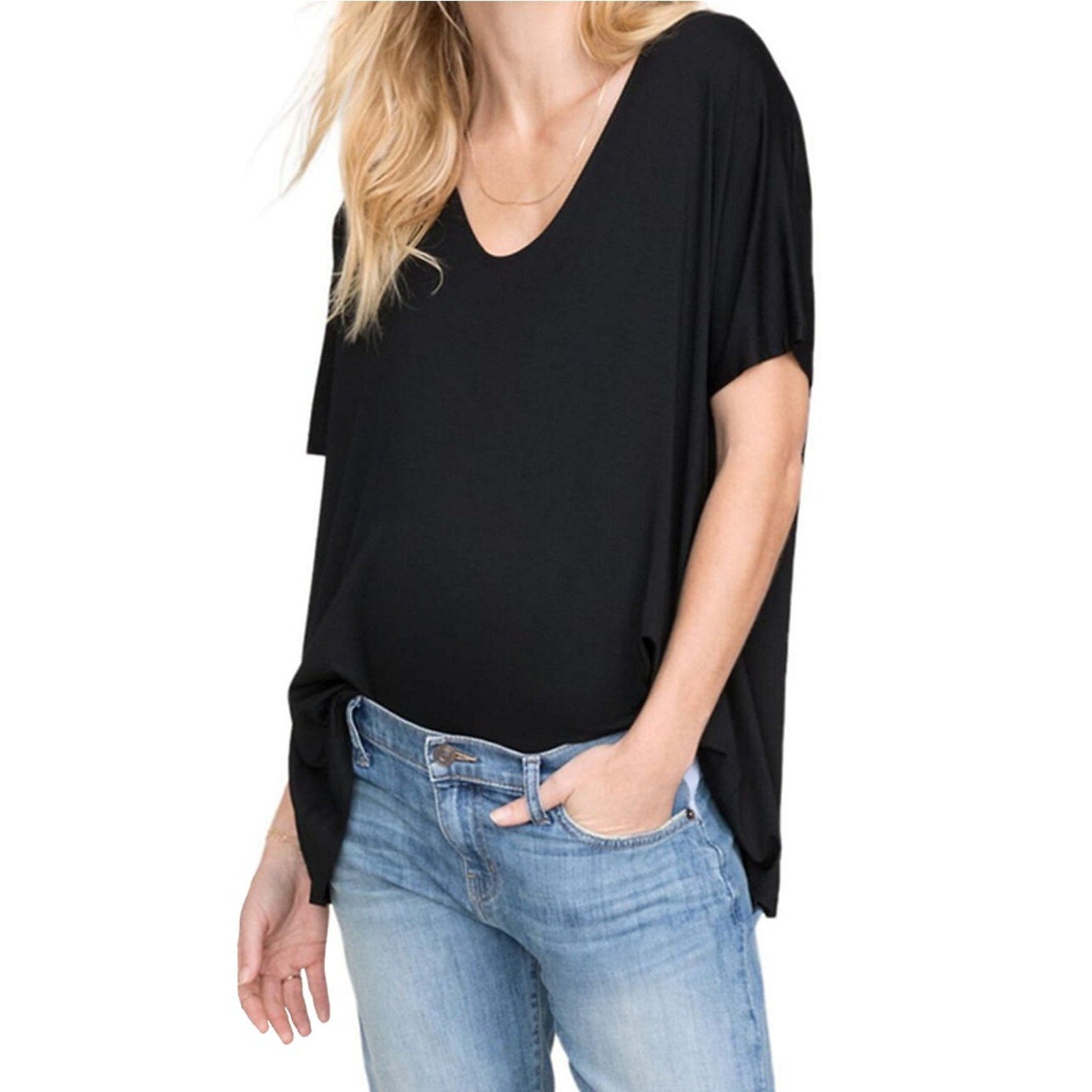 Hatch The Perfect Maternity Black Viscose V-Neck T-Shirt Size 3