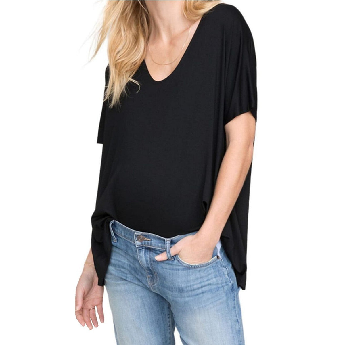 Hatch The Perfect Maternity Black Viscose V-Neck T-Shirt Size 3