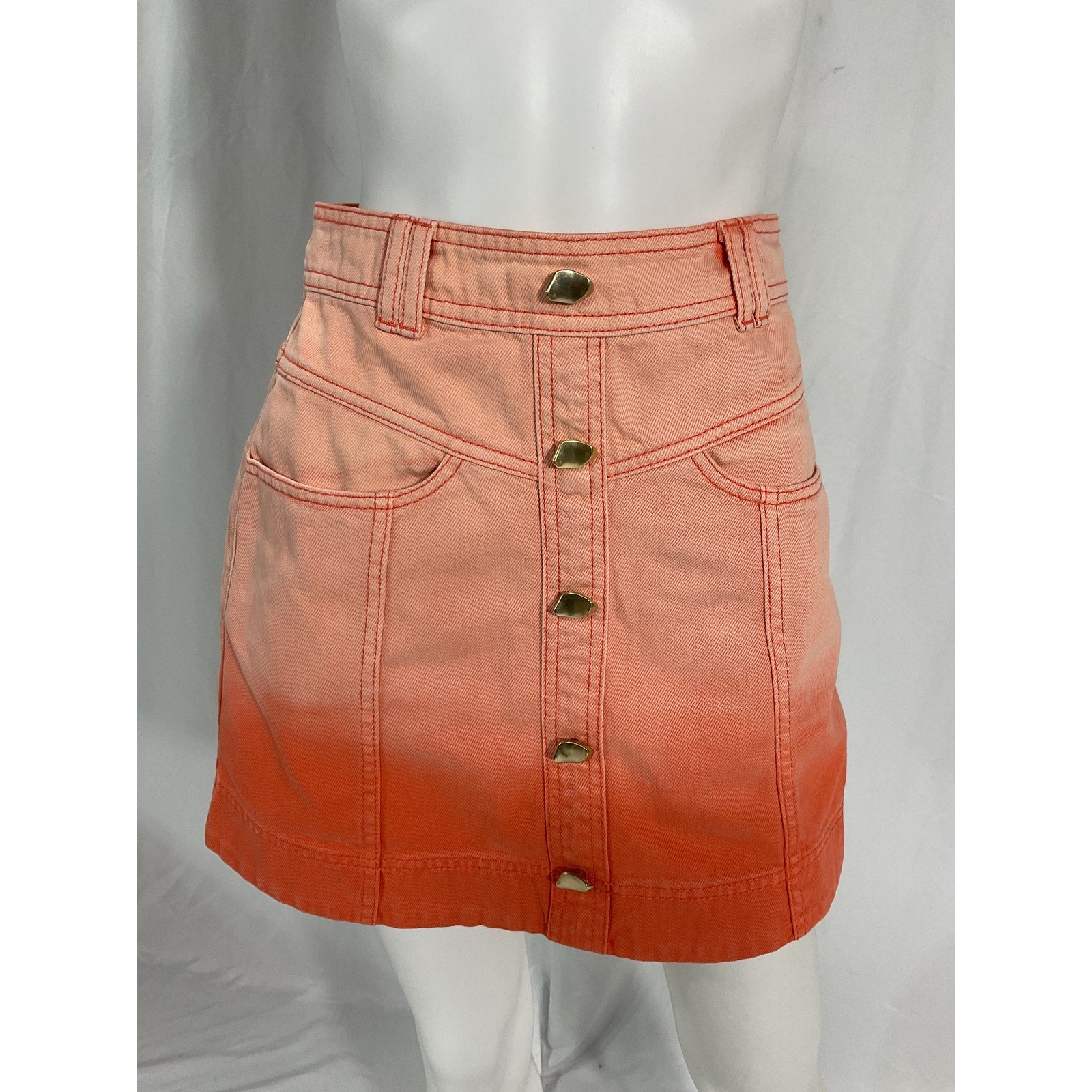 Aje 'Ember Ombre' Orange Denim Mini Skirt Size 8