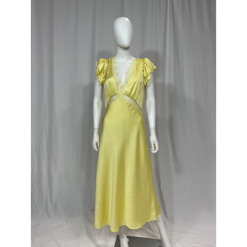Tularosa 'Kayla' Yellow Satin Midi Dress Size L