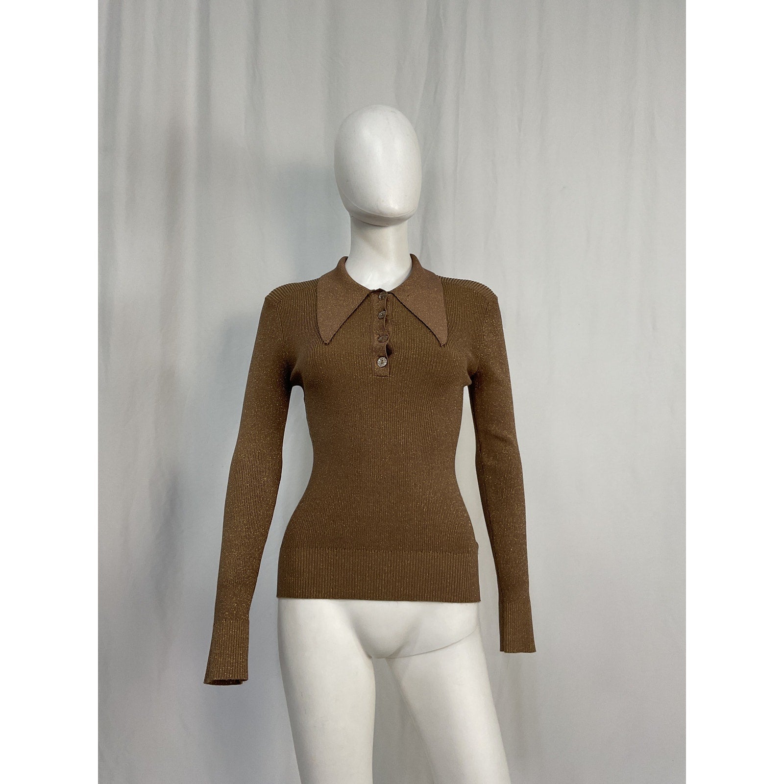 Joostricot Long Sleeve Brown Viscose Polo Sweater Size S