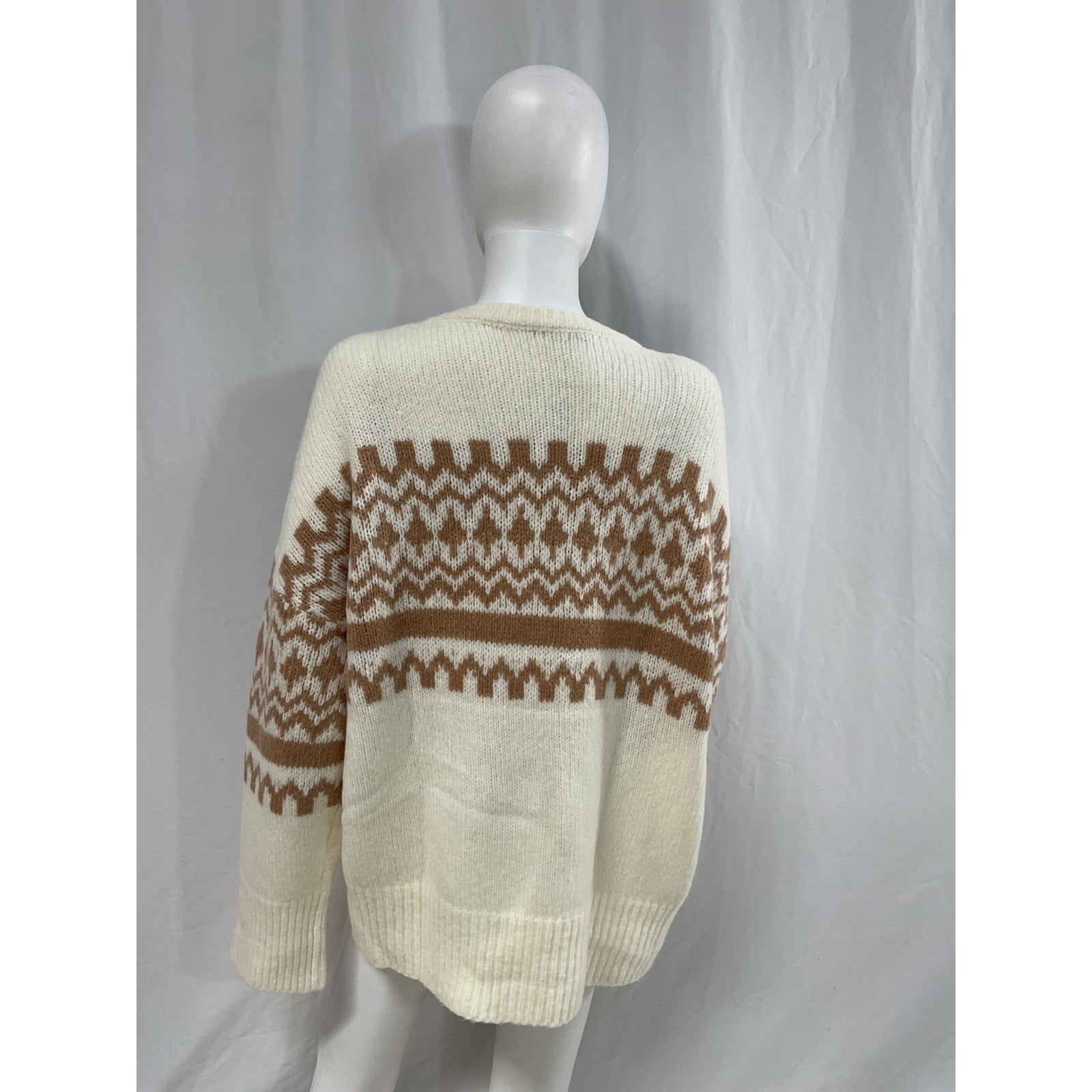 Favorite Daughter 'The Winter William' White Merino Wool Blend V Neck Sweater Size XL