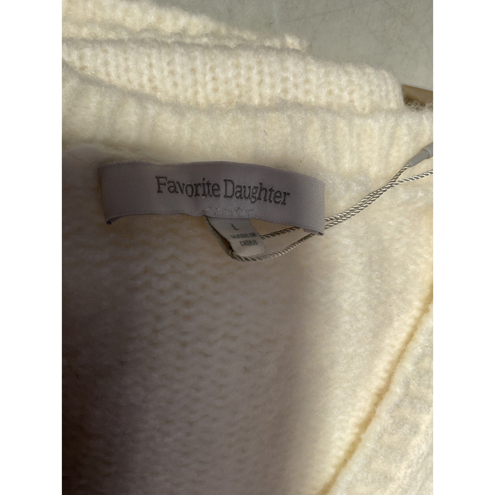 Favorite Daughter 'The Winter William' White Merino Wool Blend Long Sleeve V Neck Sweater Size L