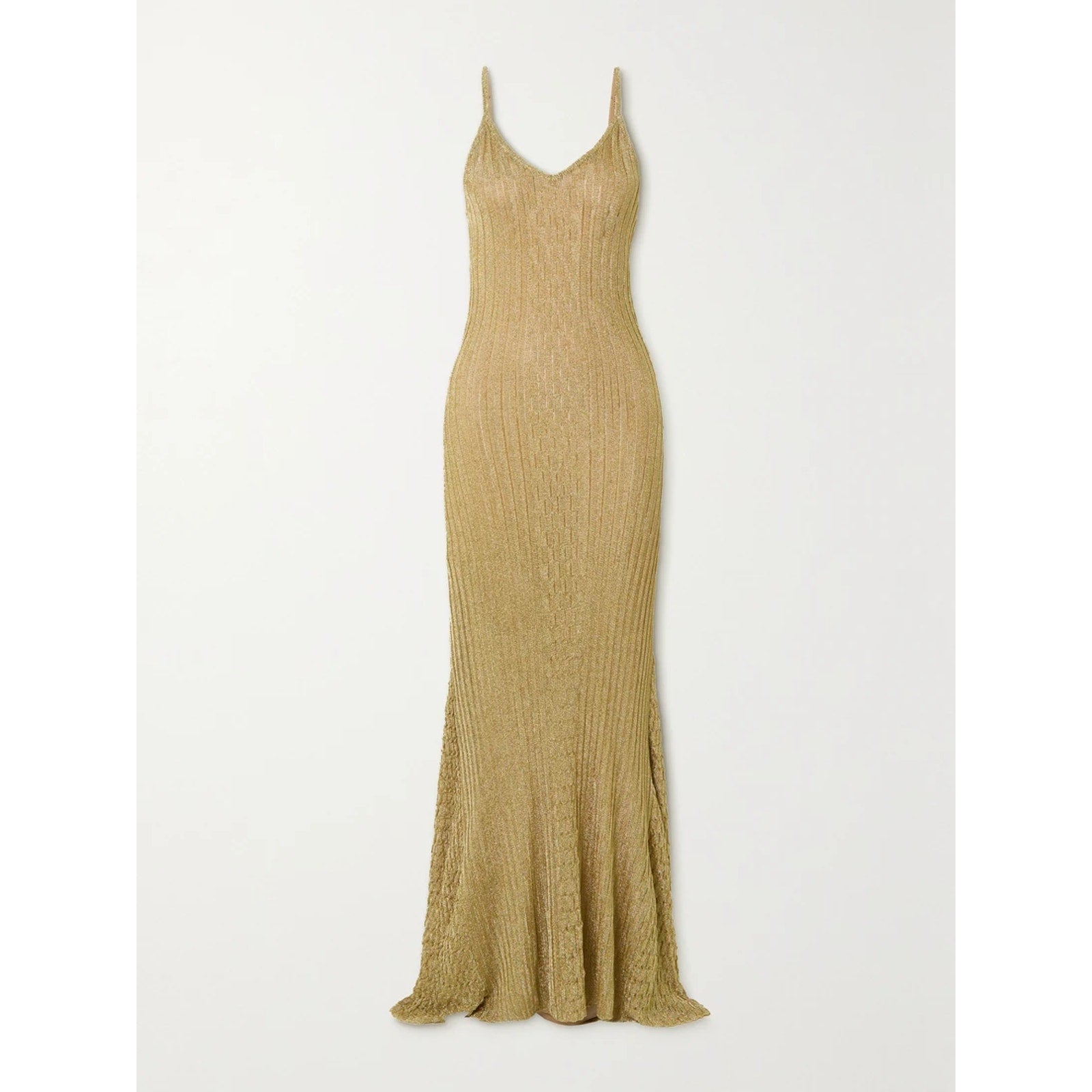Victoria Beckham Metallic Gold Polyester Ribbed-Knit Maxi Dress Size M