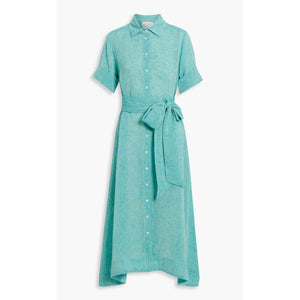 Lisa Marie Fernandez Blue Linen-Blend Gauze Midi Shirt Dress Size S