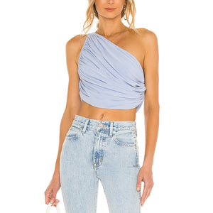 Norma Kamali 'Diana' Blue Polyester Crop Top Size S
