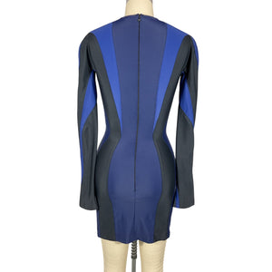 Mugler Panelled Navy Multicolor Body Shaping Mini Dress Size FR 34