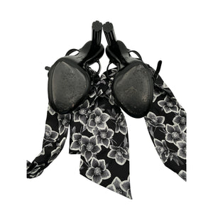 Ferragamo Glossy Black Red Scarf Tie Patent Leather Sandals Size 8 C (wide)