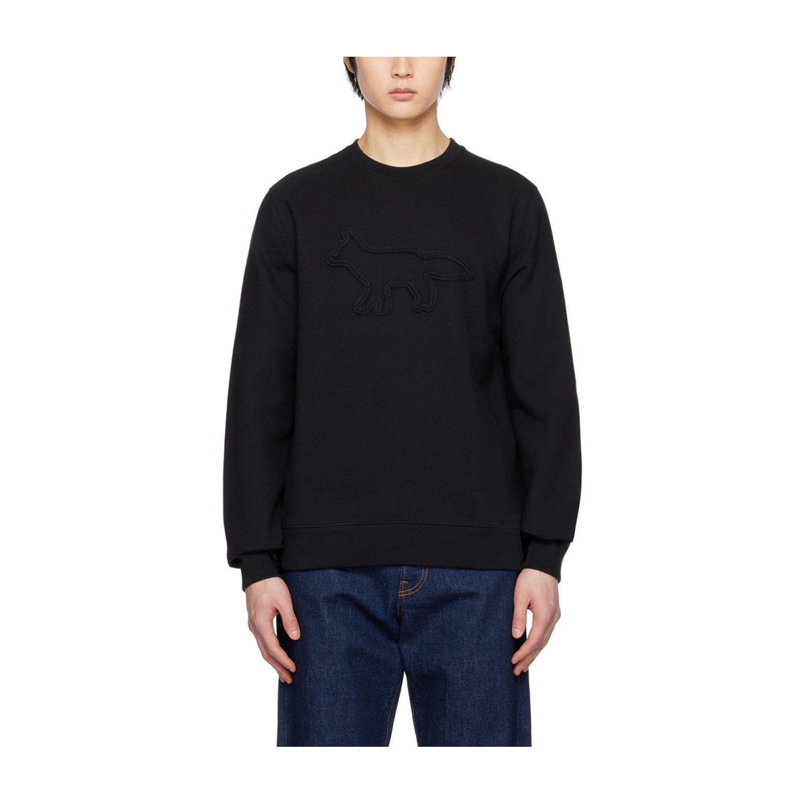 Maison 'Kitsuné' Black Contour Fox Crewneck Sweatshirt Size S - NWT