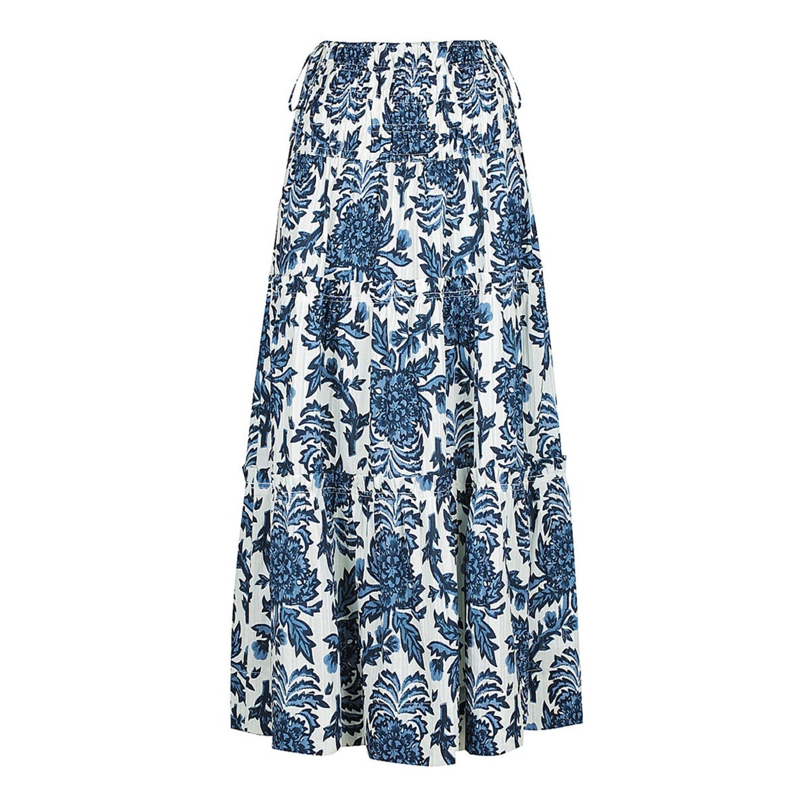 Shona Joy 'Diana' Blue Cotton Shirred Tiered Midi Skirt Size 10