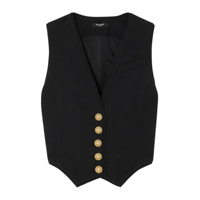 Balmain Button Embellished Black Wool Vest Size FR 34 / US 2