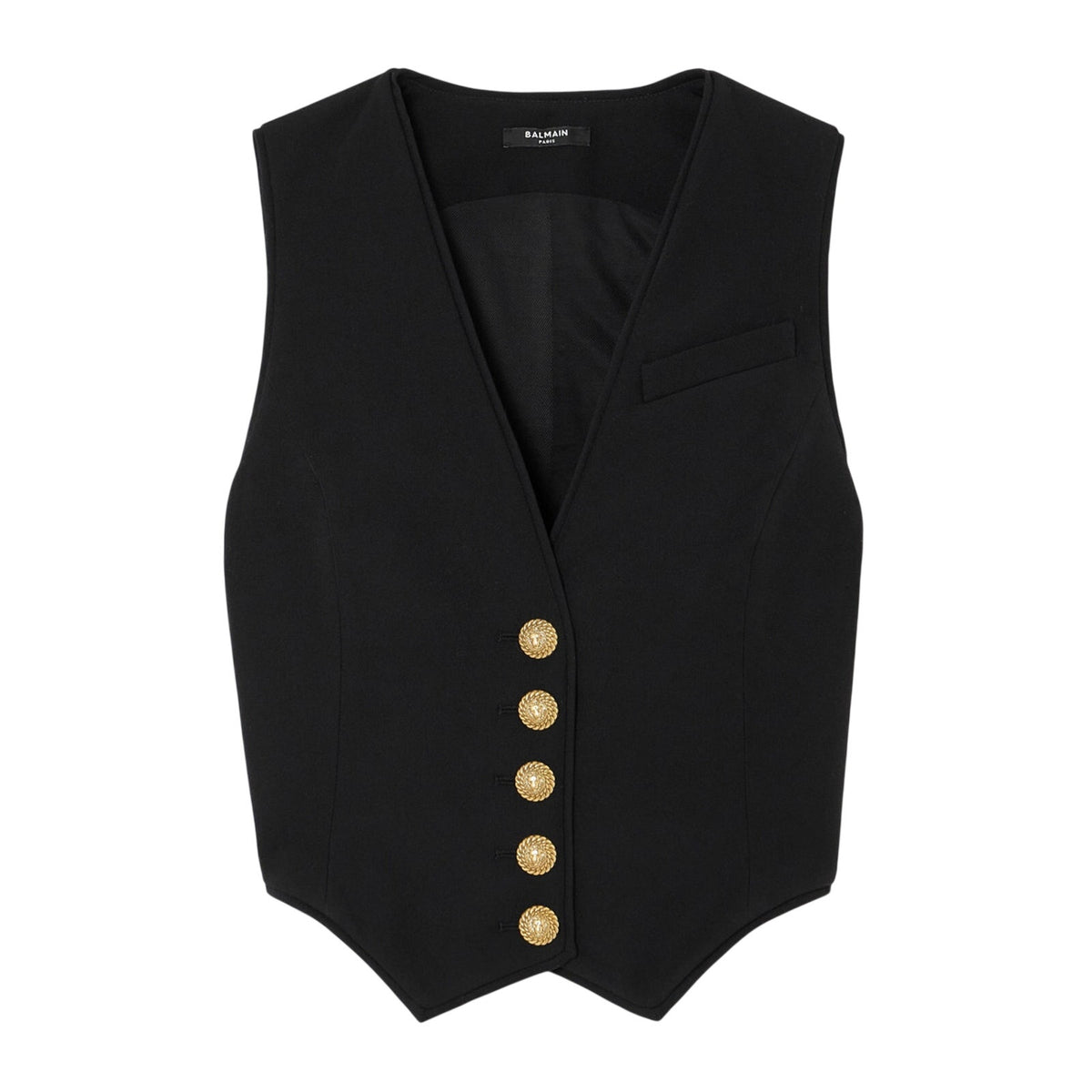 Balmain Button Embellished Black Wool Vest Size FR 34 / US 2