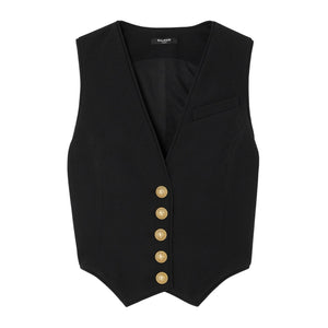 Balmain Button Embellished Black Wool Vest Size FR 34 / US 2