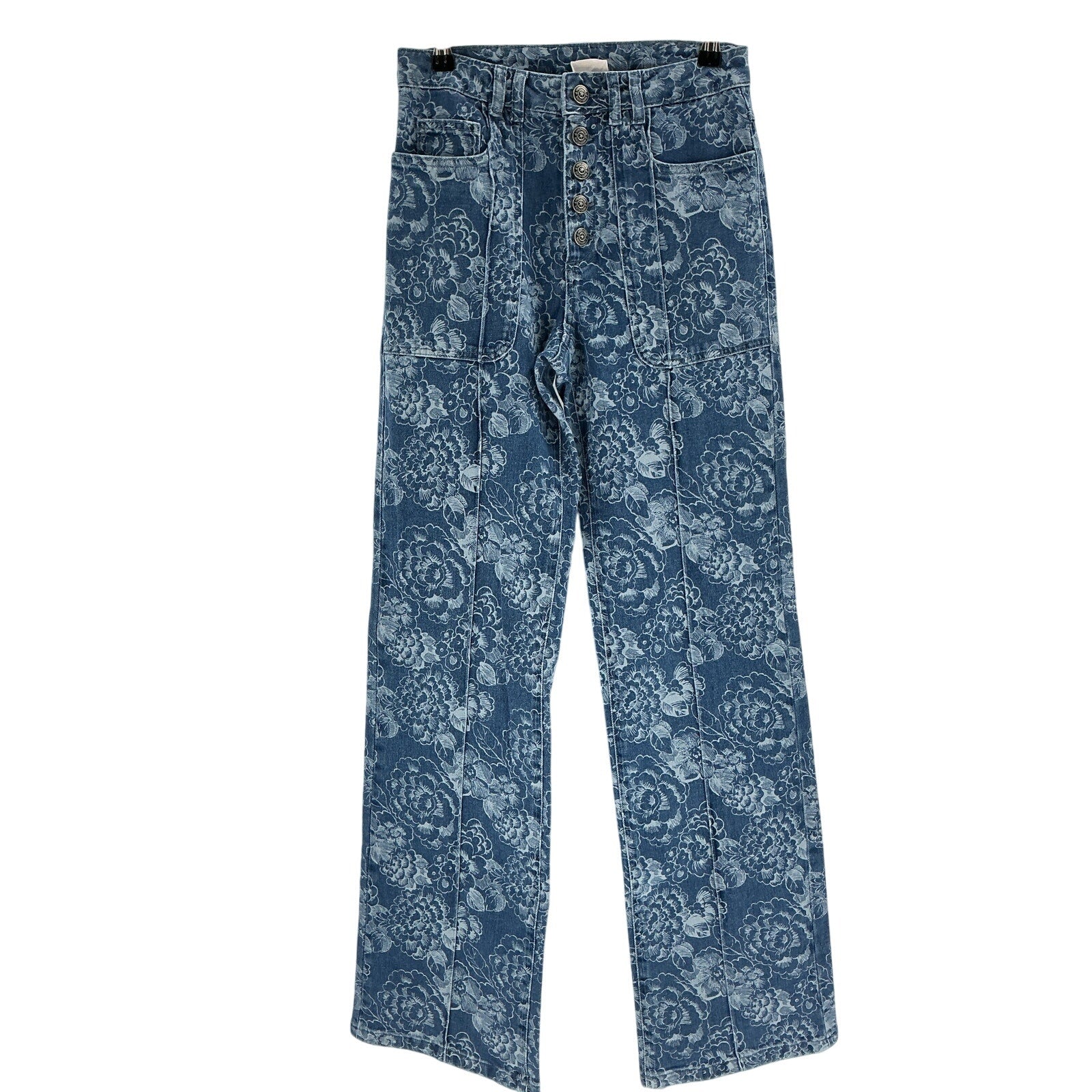 Cinq A Sept 'Sketchbook' Blue Cotton Floral Vivian High Rise Jeans Size 0