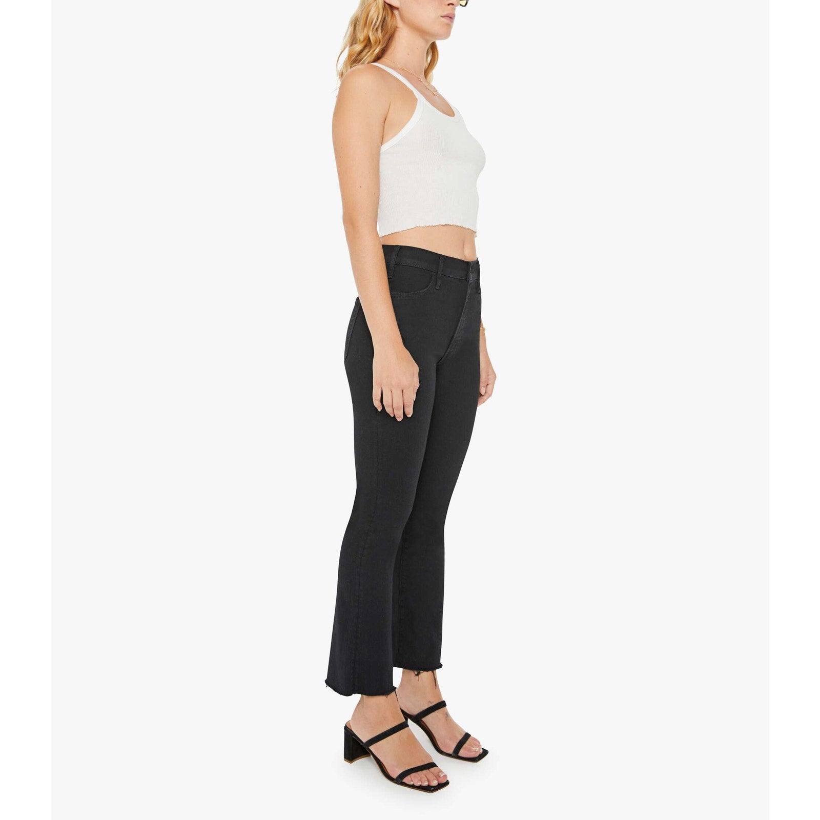 Mother The 'Lil' Black Cotton Hustler Ankle Fray Denim Jean Size 26