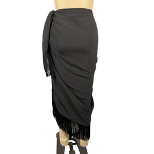 Simkhai Fringed Black Clemmy Sarong Skirt Size XS-S