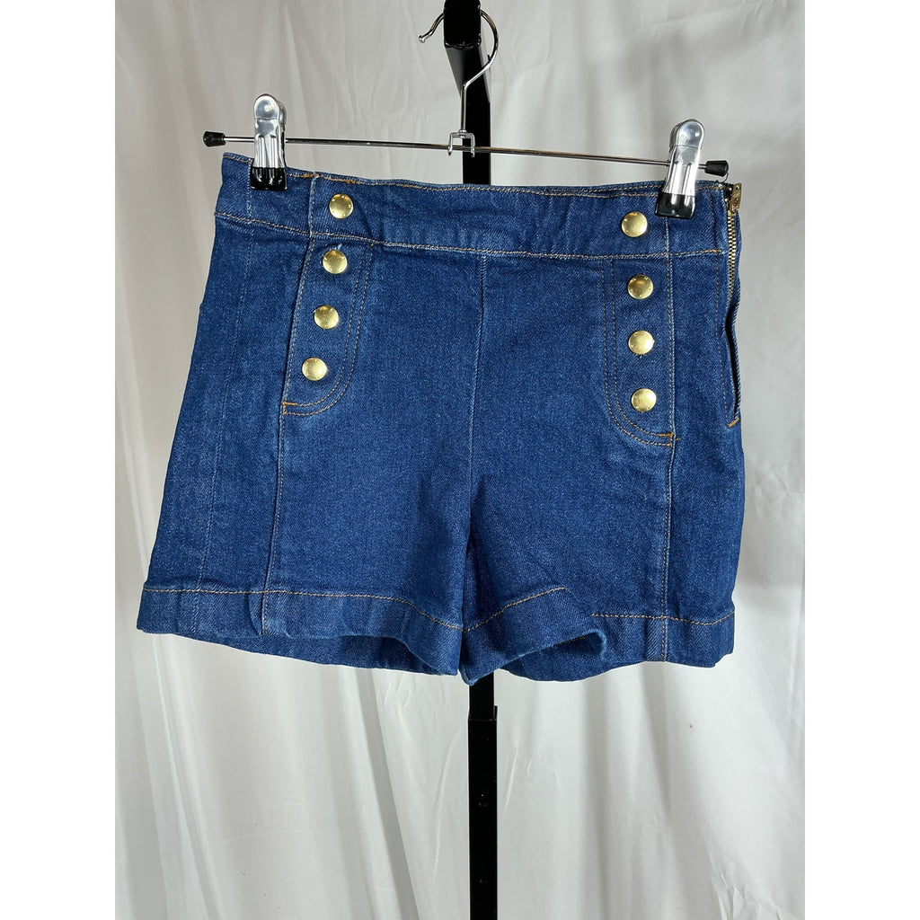 Frame Sailor 'Button-Embellished' Blue Cotton Denim Shorts Size 23