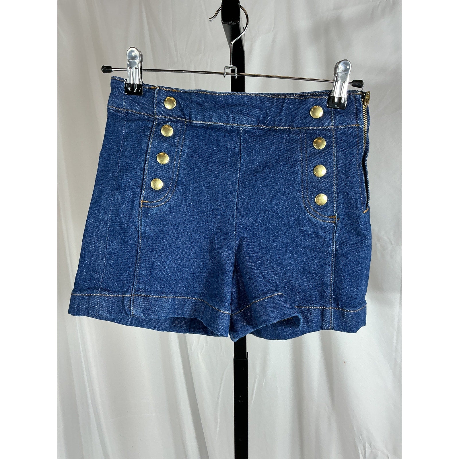 Frame Sailor 'Button-Embellished' Blue Cotton Denim Shorts Size 23