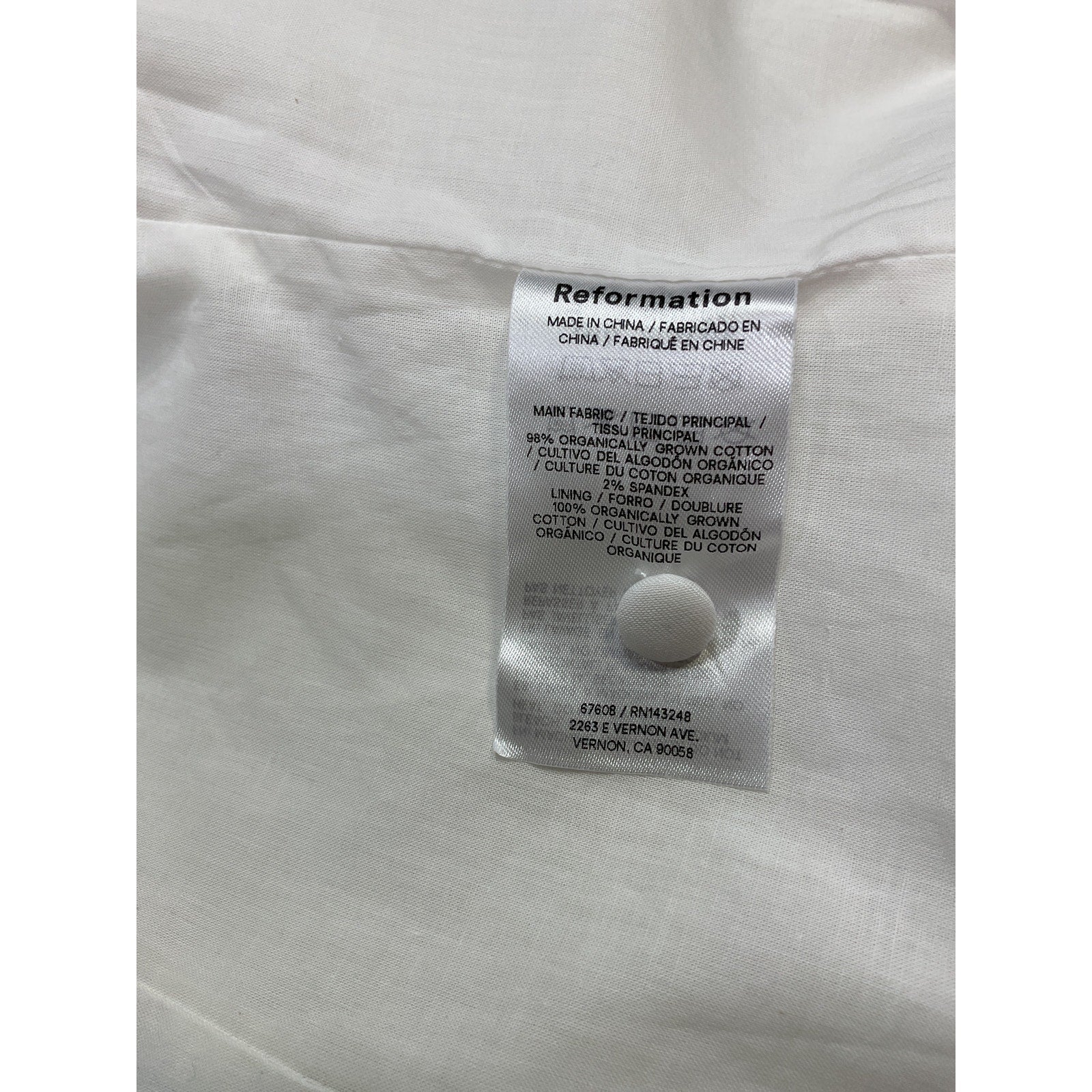 Reformation 'Elianna' White Cotton Top Size 4