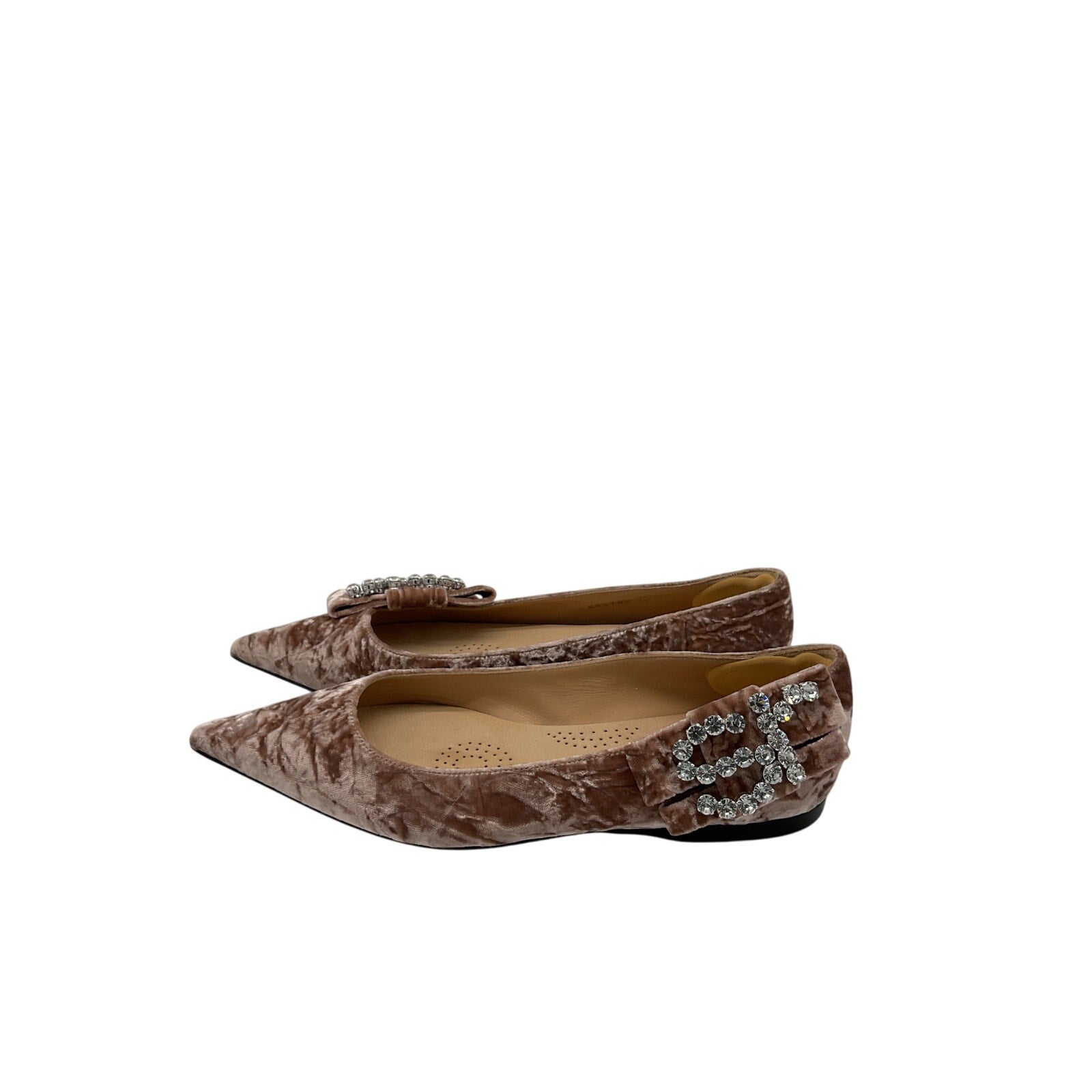 Sergio Rossi Sr Icona Pink Velvet Bow-Embellished Crushed-Velvet Point-Toe Flats Size 7 - NWT