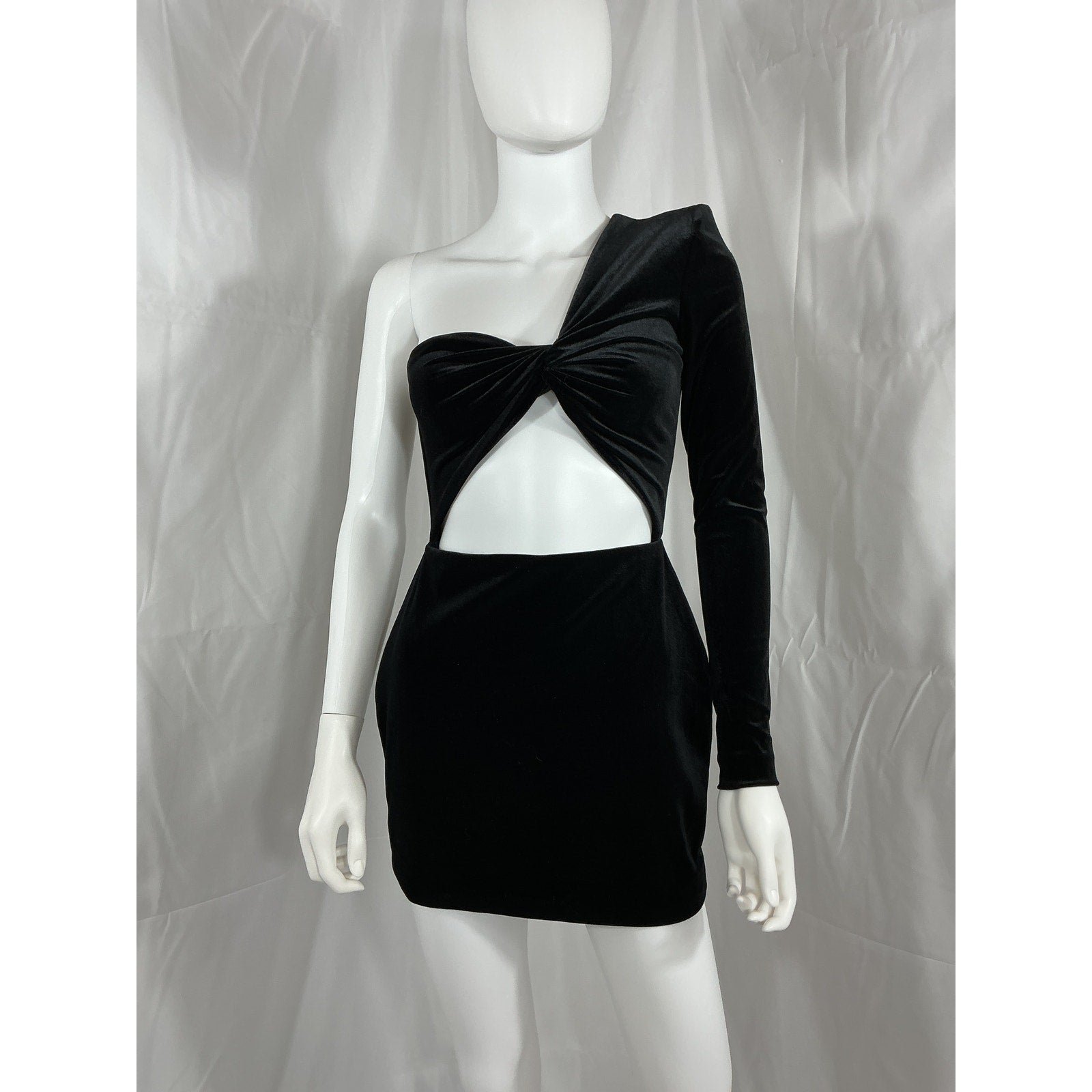 Alex Perry 'Velvet' Black Greer One Shoulder Cut Out Knot Mini Dress Size 4 - NWT