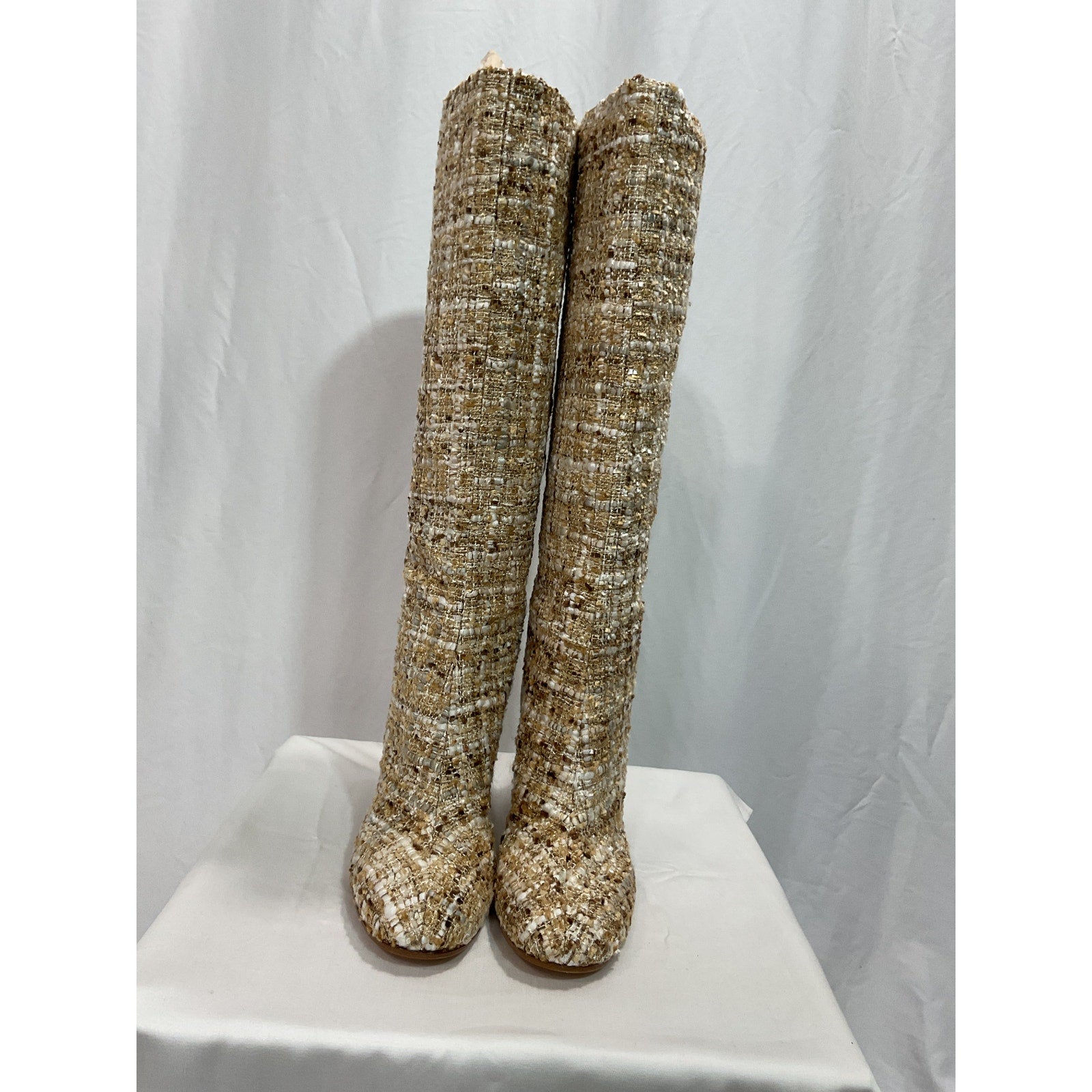 Gianvito Rossi 'Boucl�' Beige Knee-High Boots Size 10.5