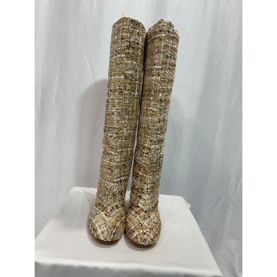 Gianvito Rossi Beige Bouclé knee-high boots Size 10.5