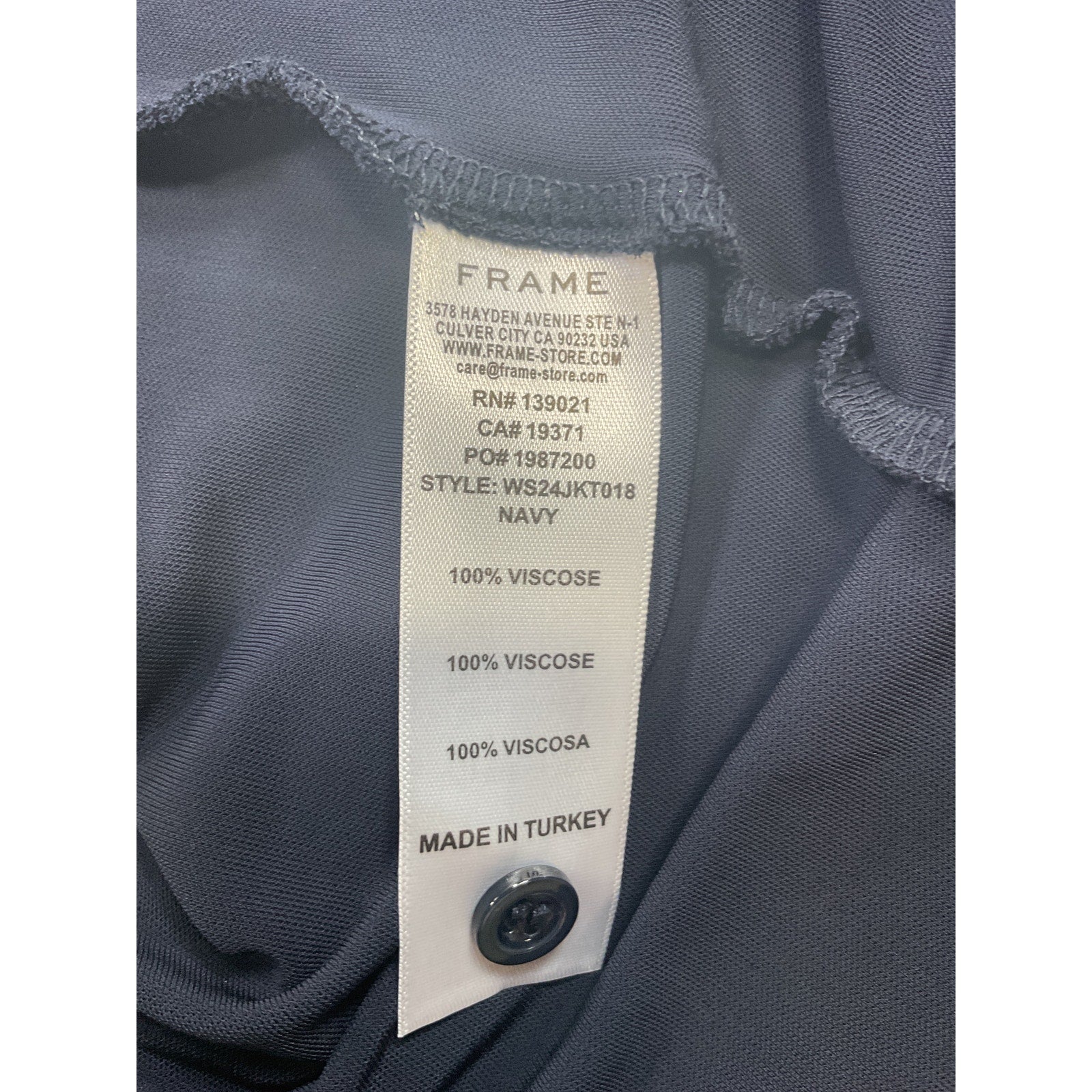 Frame Button Up Navy Viscose Dress Shirt Size M