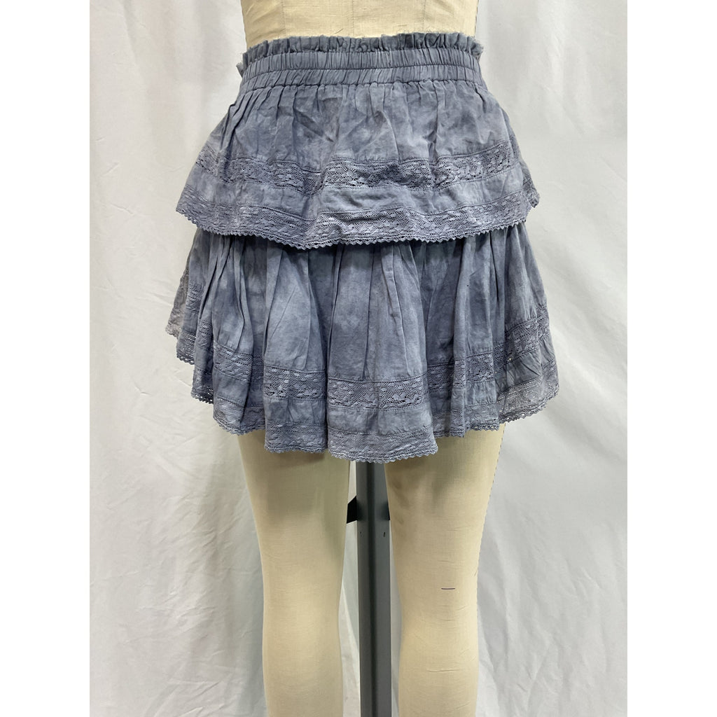Loveshackfancy 'Ruffle' Blue Cotton Mini Skirt Size XS