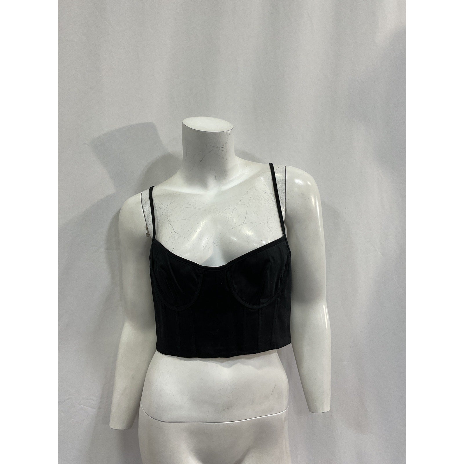 Helsa Stretch Cotton Sateen Black Cotton Bustier Top Size M