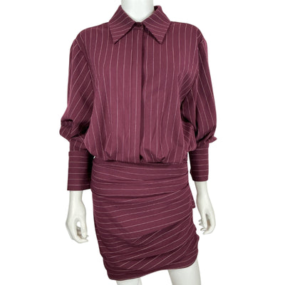 Retrofete Pinstriped Burgundy Narine Mini Dress Size S