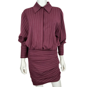 Retrofete Pinstriped Burgundy Narine Mini Dress Size S