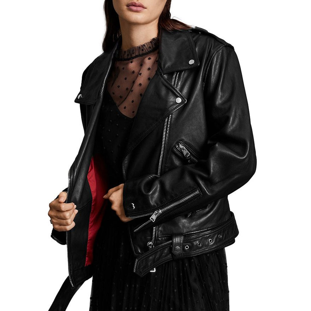 Allsaints 'Luna' Black Leather Biker Jacket Size XS