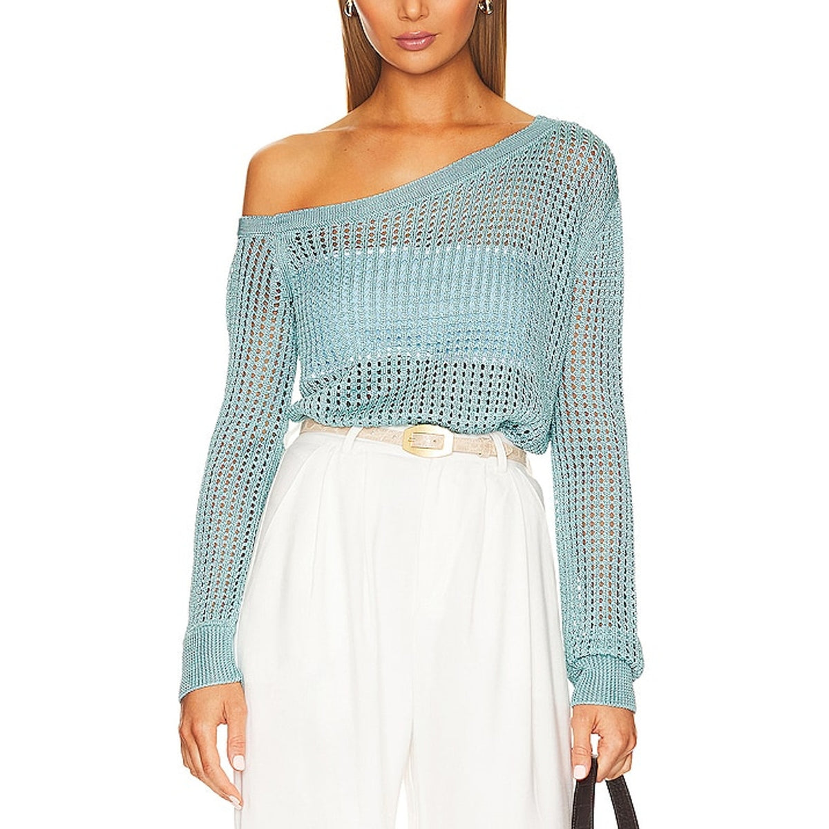 Lpa Open Knit Blue Leo Sweater Size M