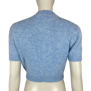 Self-Portrait Embellished Blue Ribbed-Knit Cardigan Size Small