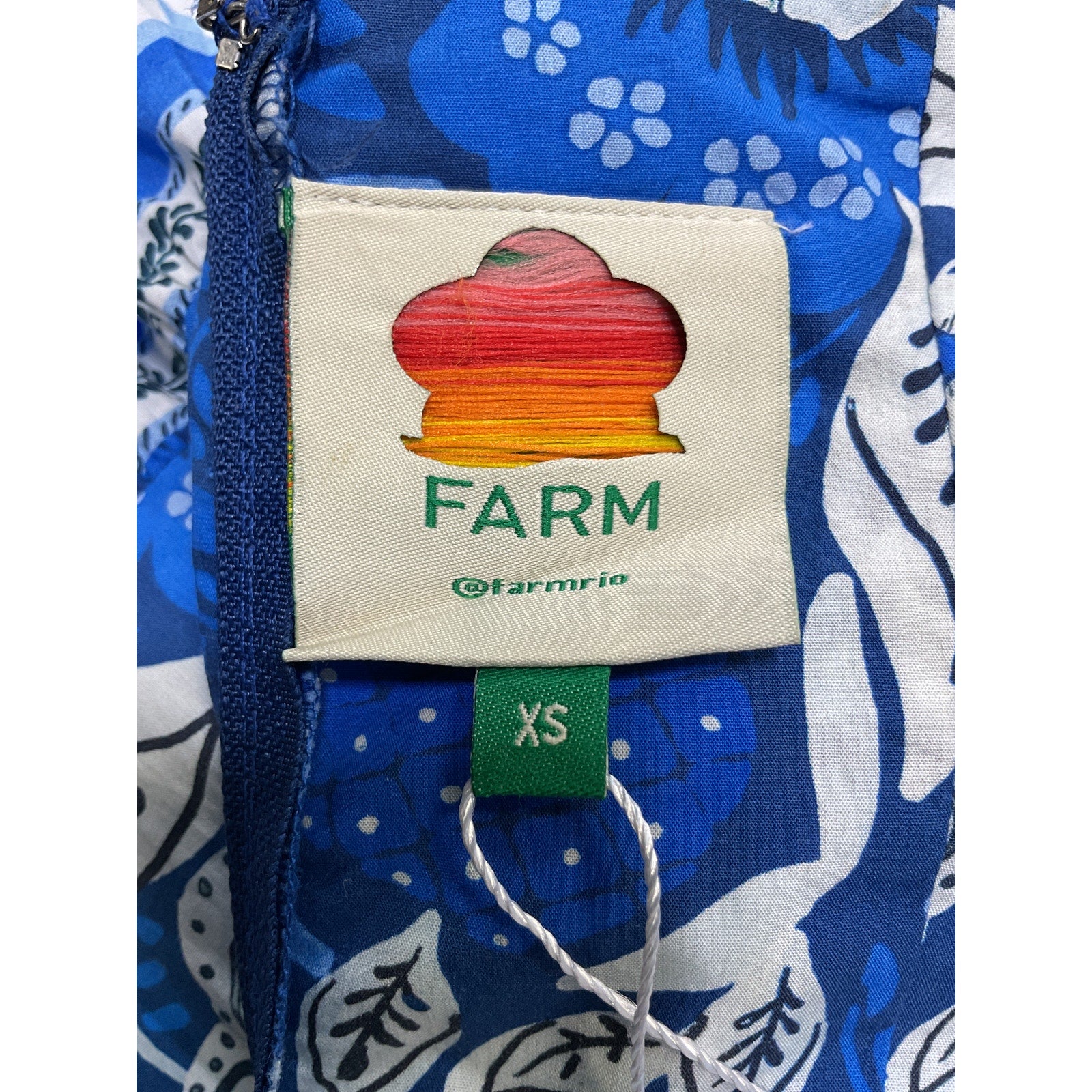 Farm Rio Full Of Flowers Blue Cotton Midi Sundress Size XS