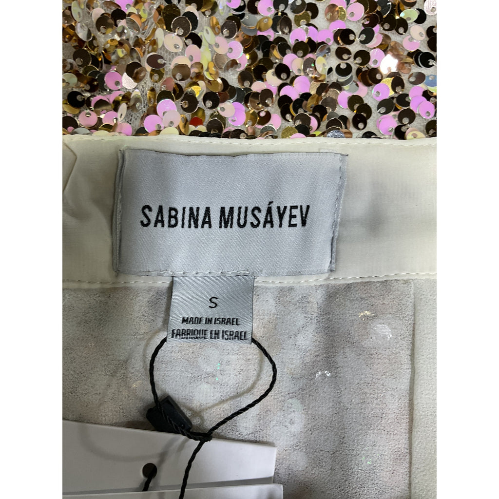 Sabina Musayev 'Violeta' White Sequin Embellished Mini Skirt Size S - NWT